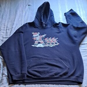 Gildan Navy Hoodie with Santa and Elves Design